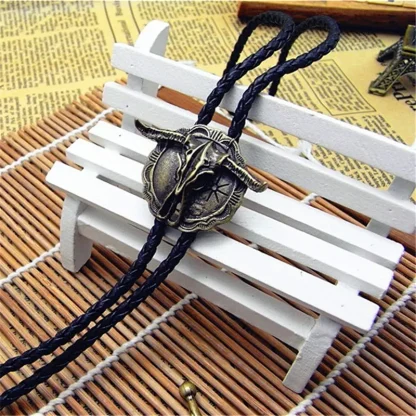 Retro Western Tie with Bull Skull Decor - Image 2