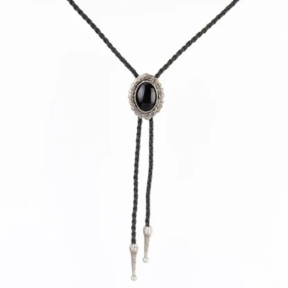 Black Elegant Bolo Tie with Scalloped Edges - Image 3