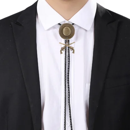 Cowboy Hat Western Tie with Gun Pendant - Image 11