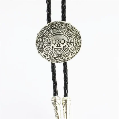 Round Retro Bolo Tie with Skull Emboss