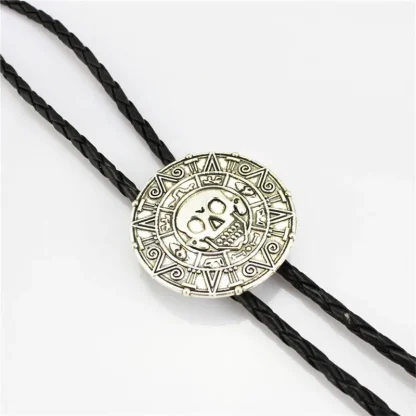 Round Retro Bolo Tie with Skull Emboss - Image 2