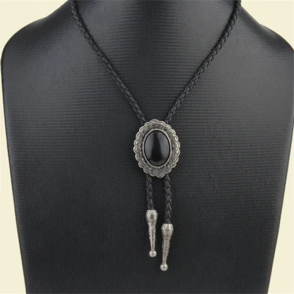 Black Elegant Bolo Tie with Scalloped Edges - Image 2