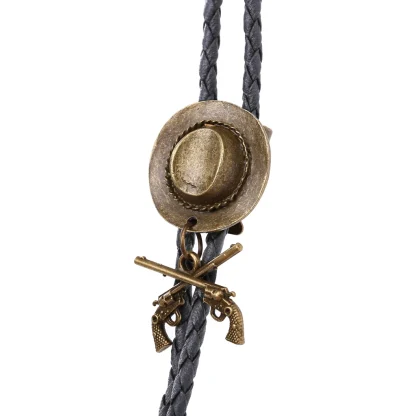 Cowboy Hat Western Tie with Gun Pendant - Image 5