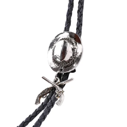 Cowboy Hat Western Tie with Gun Pendant - Image 4