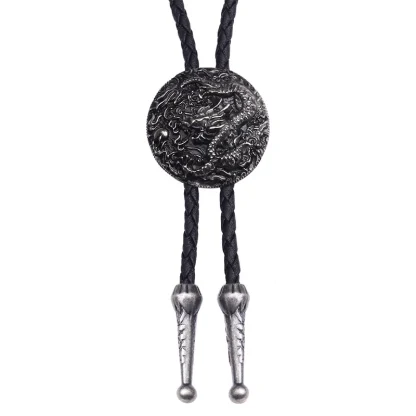 Ornate Bolo Tie with Embossed Dragon Design