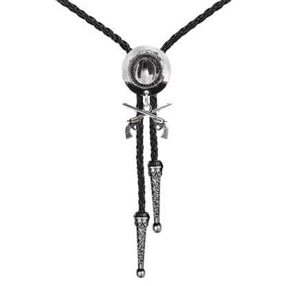 Cowboy Hat Western Tie with Gun Pendant - Image 2