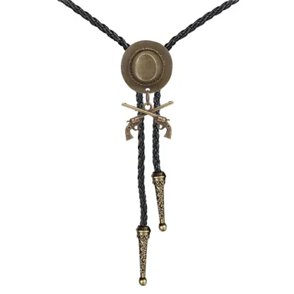 Cowboy Hat Western Tie with Gun Pendant