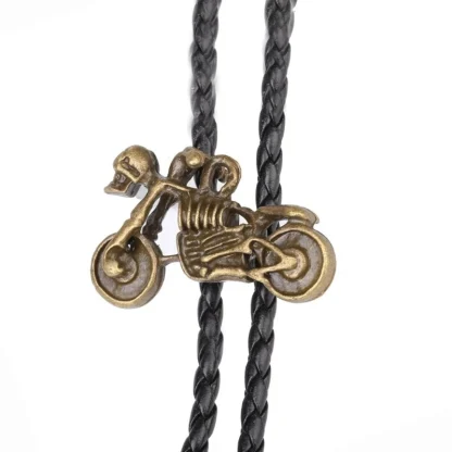 Corded Western Tie with Motorcycle Pendant - Image 4