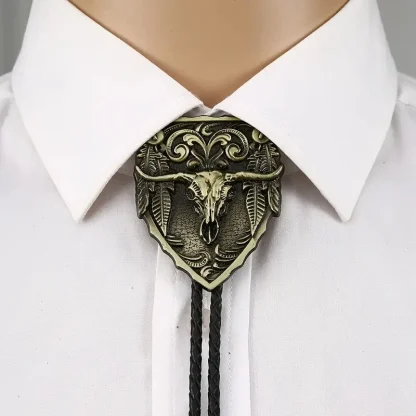 Bull Head Western Tie with Shield Design - Image 3