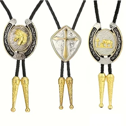 Shiny Shield Western Tie with Cross Embossed - Image 3