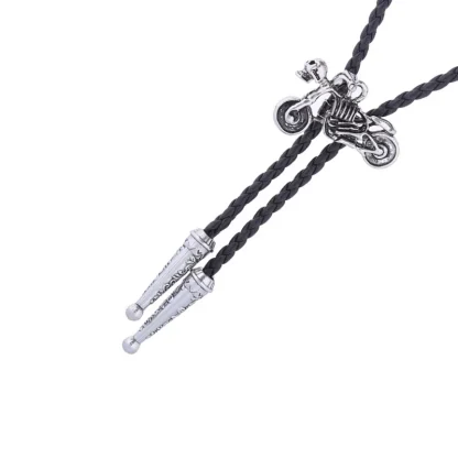 Corded Western Tie with Motorcycle Pendant - Image 5