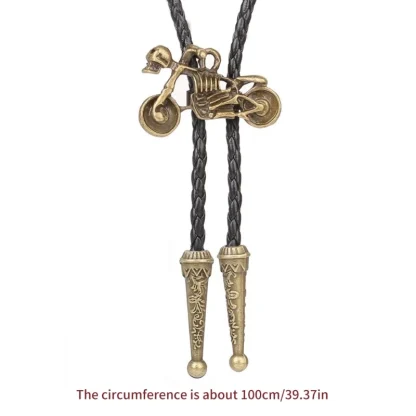Corded Western Tie with Motorcycle Pendant - Image 7