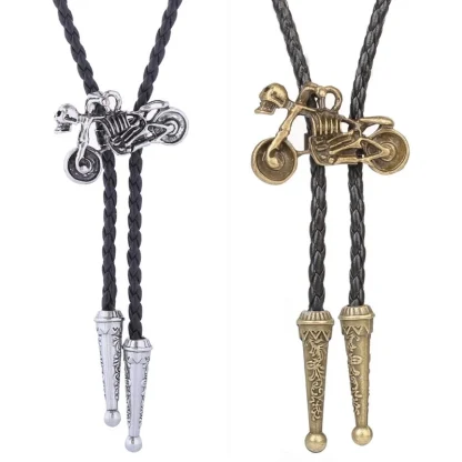 Corded Western Tie with Motorcycle Pendant - Image 2