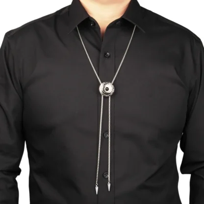 Box Chain Bolo Tie with Floral Design - Image 2