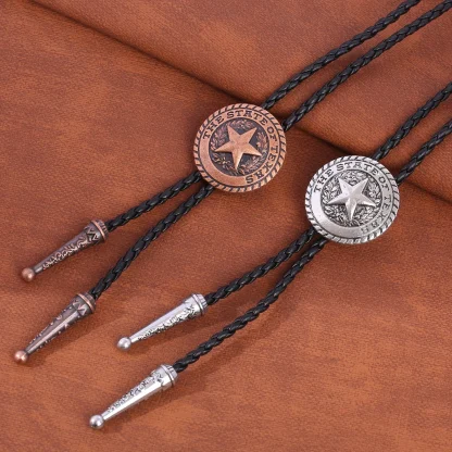 Round Weatern Tie with Embossed Star - Image 2