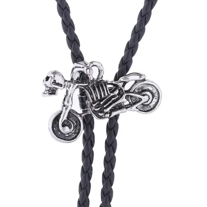 Corded Western Tie with Motorcycle Pendant