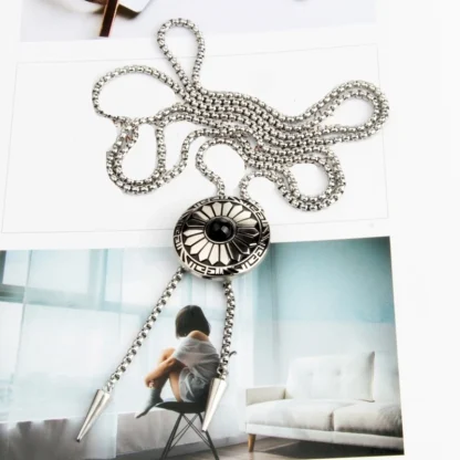 Box Chain Bolo Tie with Floral Design - Image 7