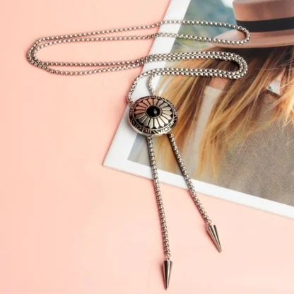 Box Chain Bolo Tie with Floral Design