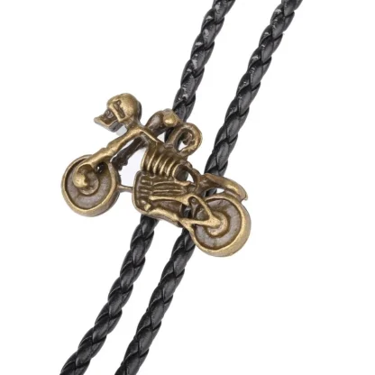 Corded Western Tie with Motorcycle Pendant - Image 3