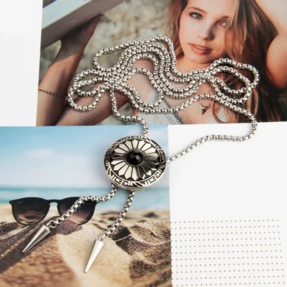 Box Chain Bolo Tie with Floral Design - Image 8
