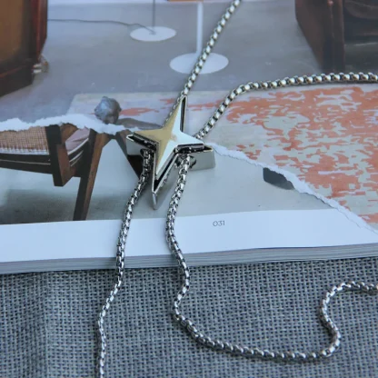 Box Chain Bolo Tie with Four-pointed Star Design - Image 3