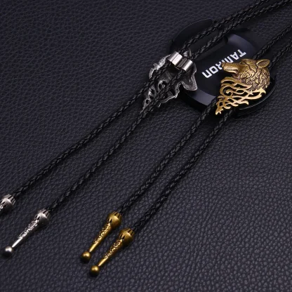 Embossed Dragon Bolo Tie with Round Design - Image 9