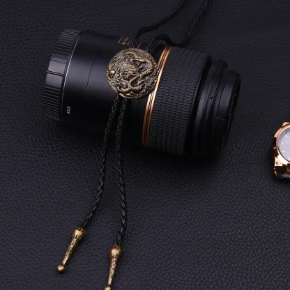 Embossed Dragon Bolo Tie with Round Design - Image 14
