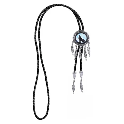 Dream Catcher Bolo Tie with Wolf Silhouette - Image 3