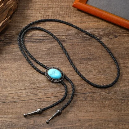 Turquoise Color Gemstone-like Bolo Tie - Image 4