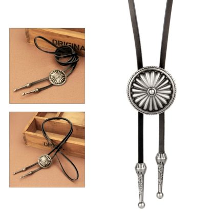 Simple Embossed Floral Round Bolo Tie - Image 8