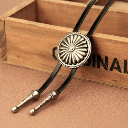 Simple Embossed Floral Round Bolo Tie - Image 4