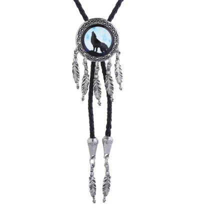 Dream Catcher Bolo Tie with Wolf Silhouette - Image 4