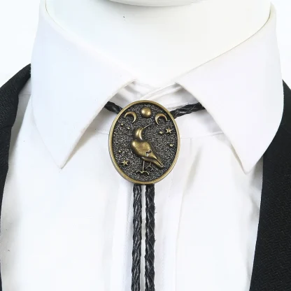 Retro Oval Bolo Tie with Bird Emboss - Image 5