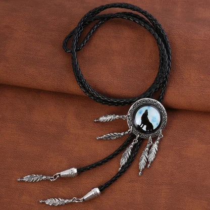 Dream Catcher Bolo Tie with Wolf Silhouette - Image 10