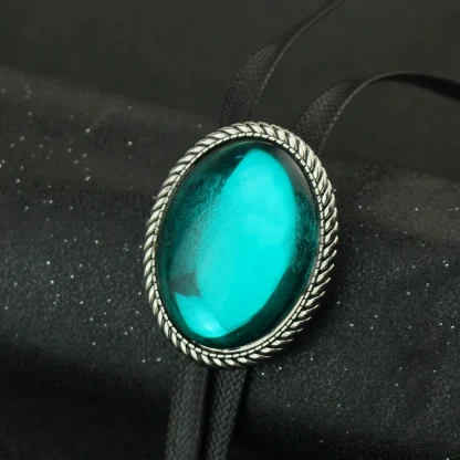 Metallic Oval Bolo Tie with Adjustable Centerpiece - Image 2