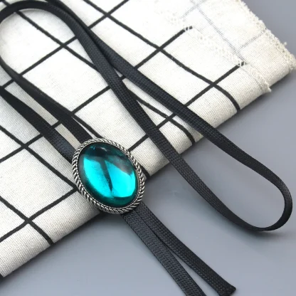 Metallic Oval Bolo Tie with Adjustable Centerpiece - Image 3