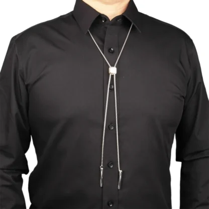 Box Chain Bolo Tie with Square Design - Image 9