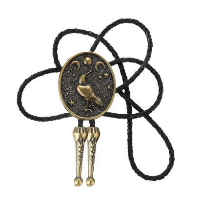 Retro Oval Bolo Tie with Bird Emboss - Image 3