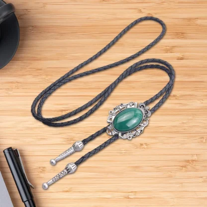 Green Formal Bolo Tie with Hollow Edge Decor - Image 3