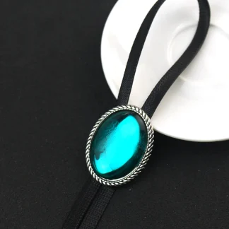 Metallic Oval Bolo Tie with Adjustable Centerpiece