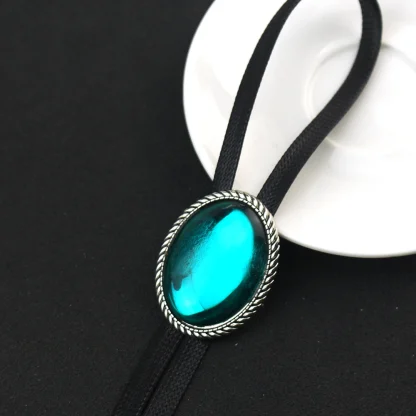 Metallic Oval Bolo Tie with Adjustable Centerpiece