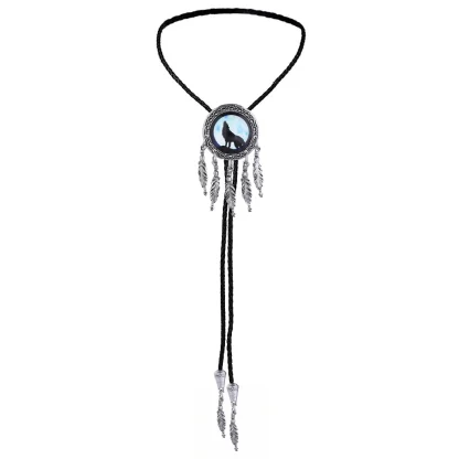 Dream Catcher Bolo Tie with Wolf Silhouette - Image 6
