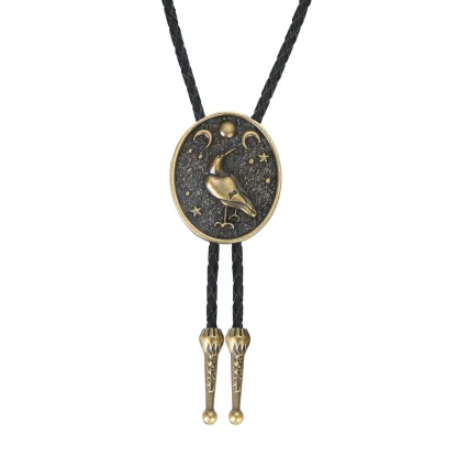 Retro Oval Bolo Tie with Bird Emboss - Image 2