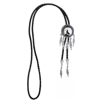 Dream Catcher Bolo Tie with Wolf Silhouette - Image 8