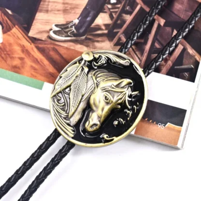 Round Western Tie with Horse Decor Buckle - Image 2