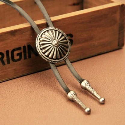 Simple Embossed Floral Round Bolo Tie - Image 5