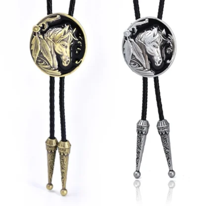 Round Western Tie with Horse Decor Buckle - Image 5