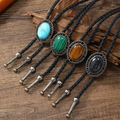 Turquoise Color Gemstone-like Bolo Tie - Image 2