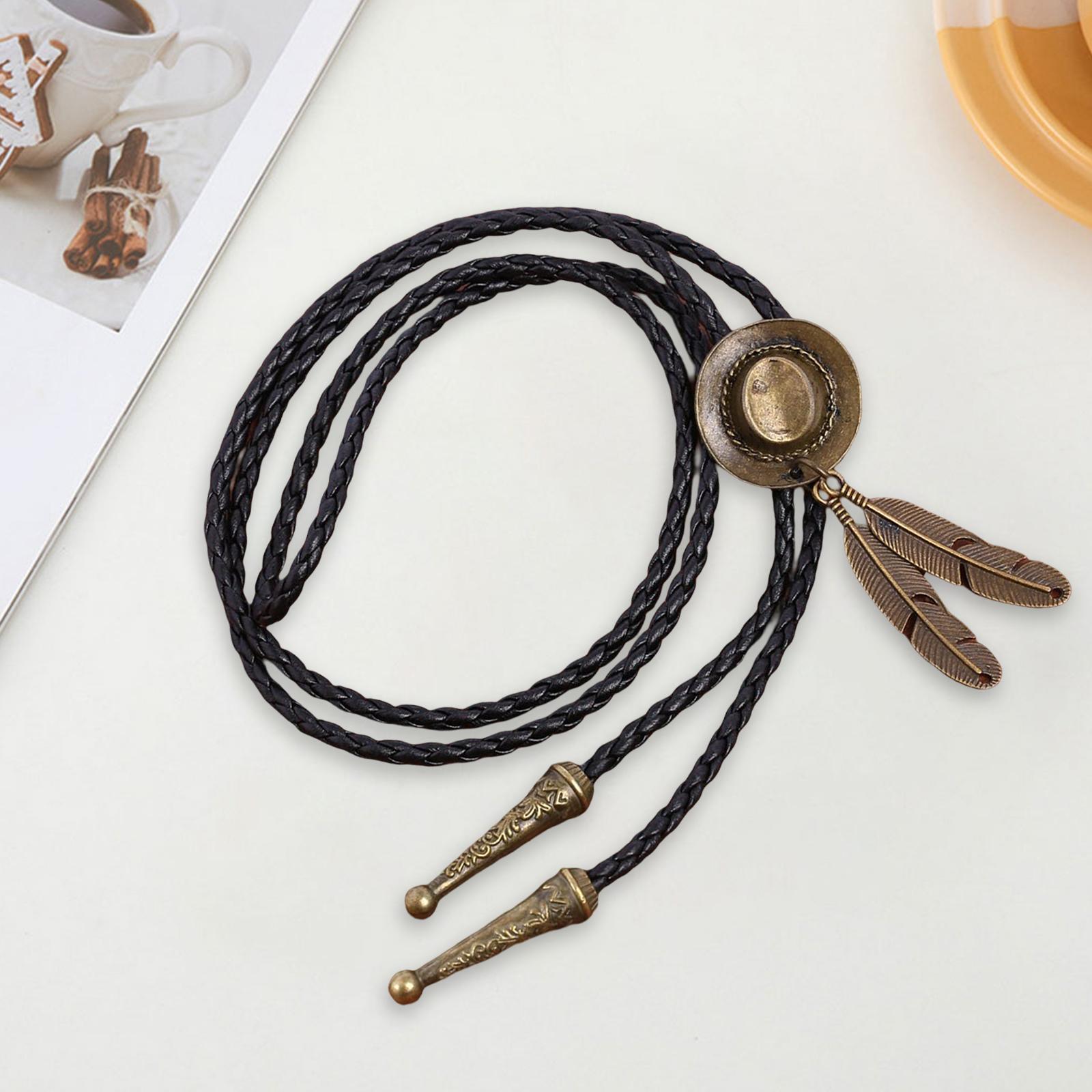 Western Bolo Tie Cowboy Necktie Pendant PU Leather Cord Men Women Costume Jewelry Gift Necklace Tie for Fashion Show Photo Party