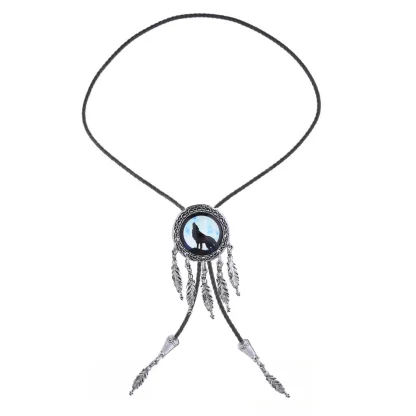 Dream Catcher Bolo Tie with Wolf Silhouette - Image 5
